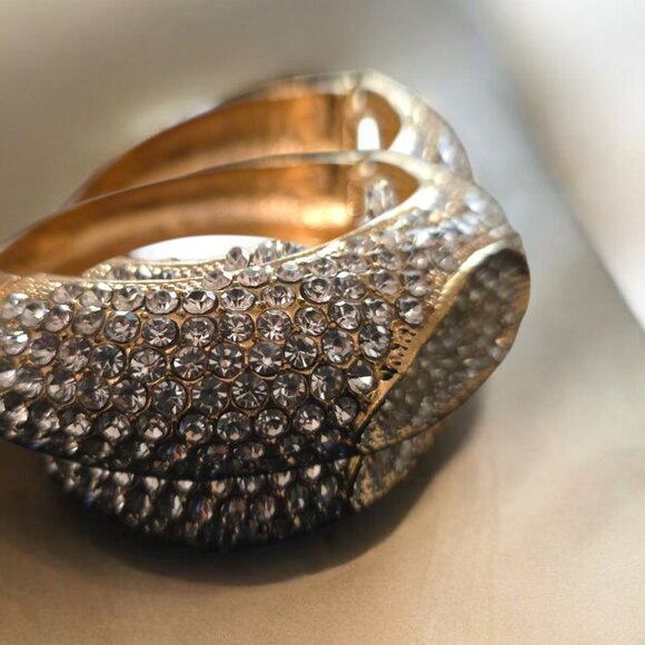 Elegant Gold-Finish Bangle Bracelet with Sparkling Crystal Rhinestones – Dressy - Picture 4 of 6